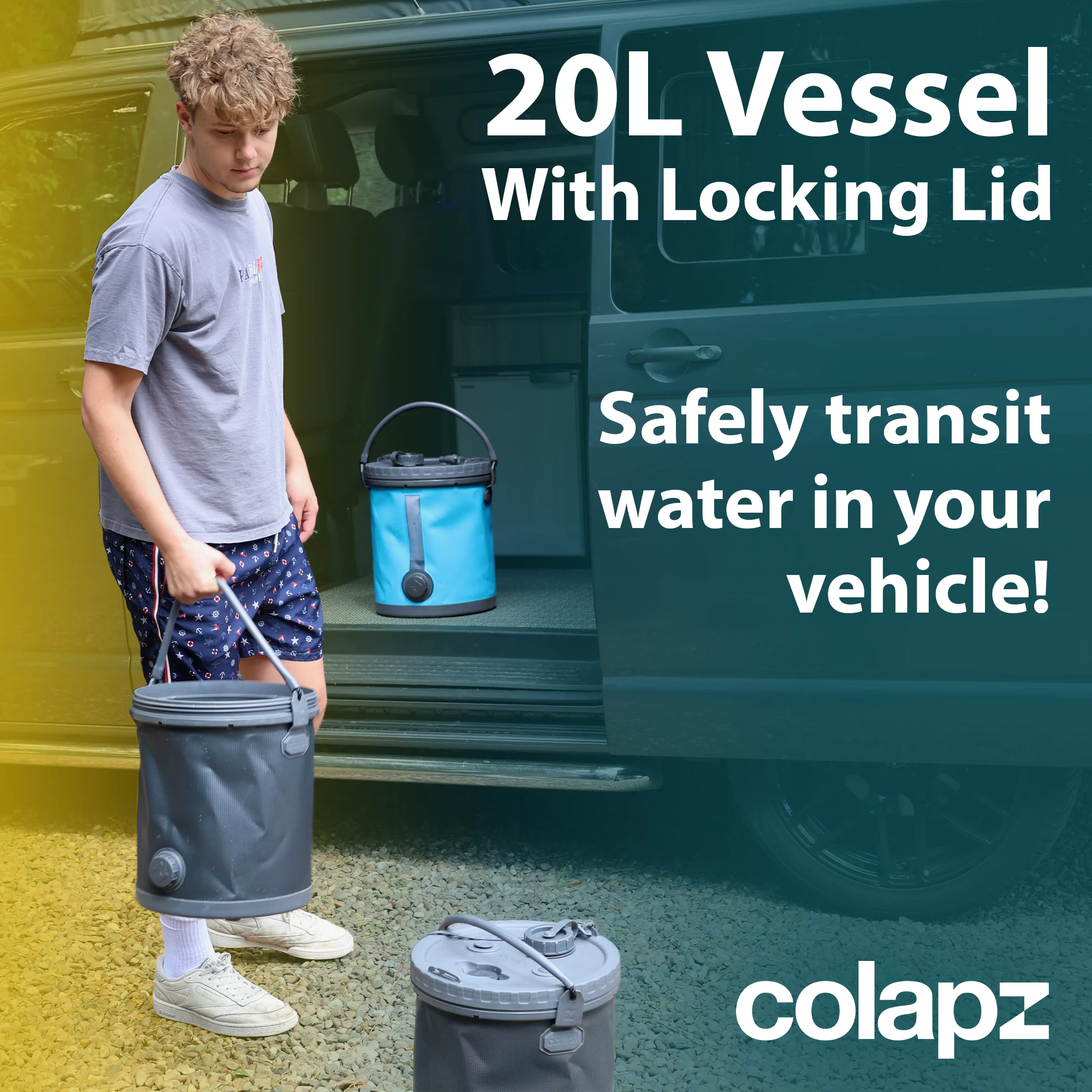 20L Collapsible 2-in-1 Water Carrier & Bucket with Lockable Lid - Image 4