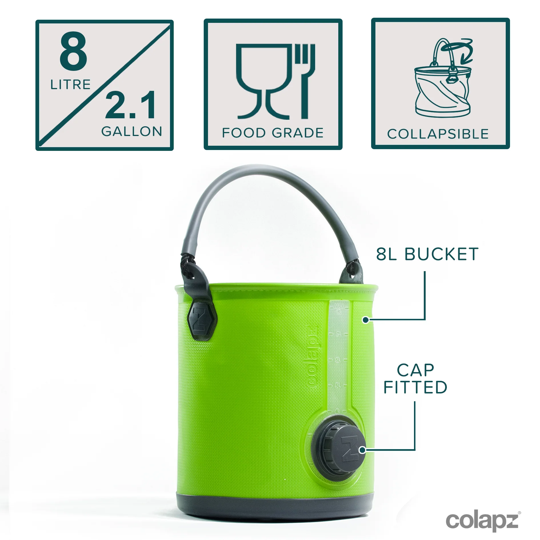 Collapsible 2-in-1 Water Carrier & Bucket with Handle and Tap - 8 Litres Capacity - Image 3